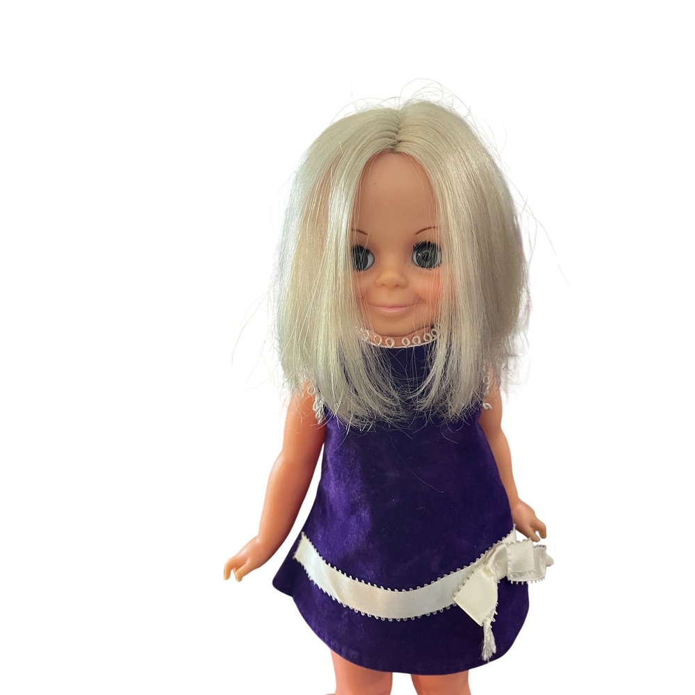 Vintage Ideal Crissy Doll Growing Hair Blonde Purple Velvet Dress 1969 1970s‎